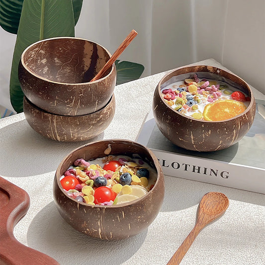 Set de Cuenco de Coco Natural y Cuchara de Madera
